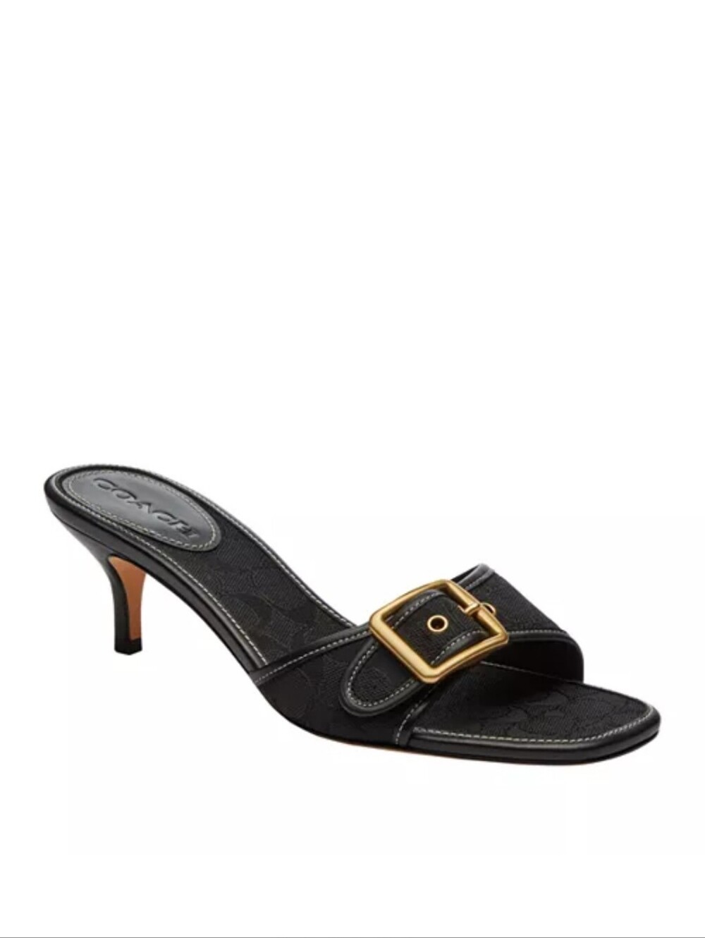 Coach Margot Signature Jacquard Buckle Kitten Heel Mule in Black